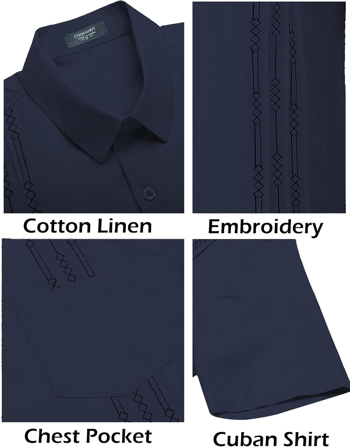 Men’s Short Sleeve Linen Cuban Shirt – Lightweight Guayabera Beach Top (Blue)