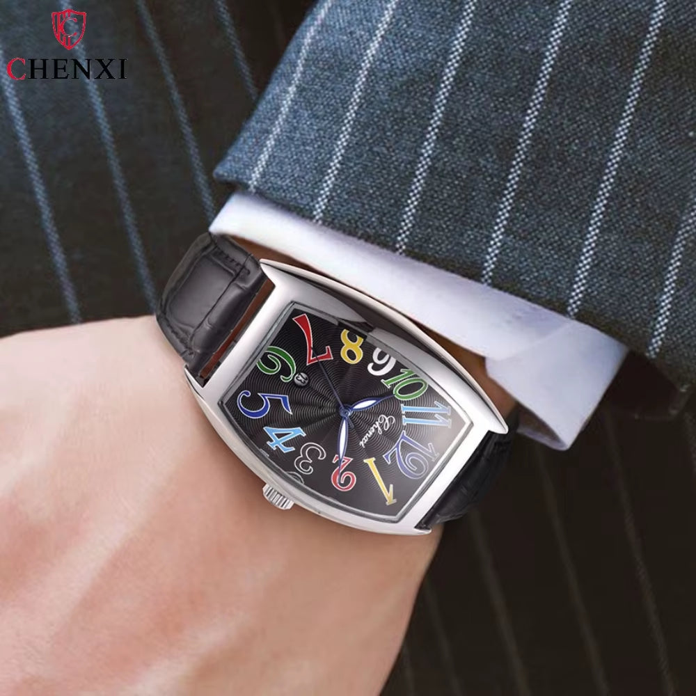 Men’s Business Quartz Watch – Luminous Curved Glass Analog Wristwatch with Date