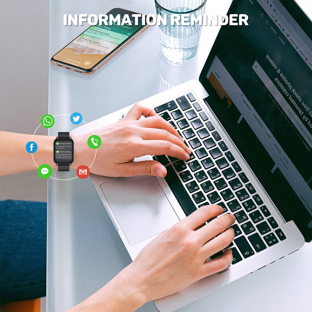 Smart Watch for Android & iOS, 1.69” HD Touchscreen Fitness Tracker with Heart Rate & Blood Pressure Monitor, Pedometer, Running Mode & IP68 Waterproof