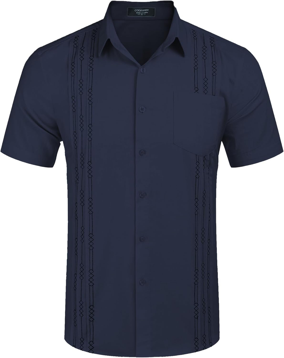Men’s Short Sleeve Linen Cuban Shirt – Lightweight Guayabera Beach Top (Blue)