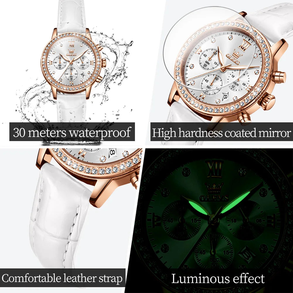 Women’s Luxury Diamond Quartz Wristwatch – Waterproof Luminous Leather Strap Watch (Model 9933)