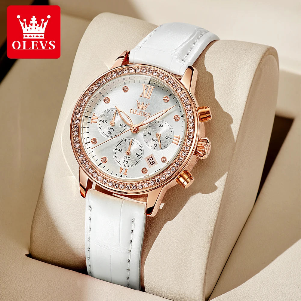 Women’s Luxury Diamond Quartz Wristwatch – Waterproof Luminous Leather Strap Watch (Model 9933)