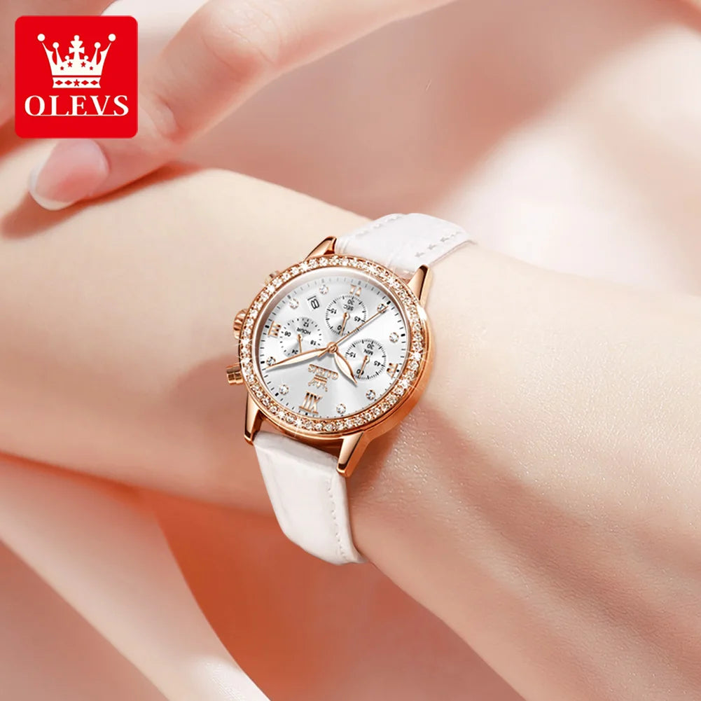 Women’s Luxury Diamond Quartz Wristwatch – Waterproof Luminous Leather Strap Watch (Model 9933)