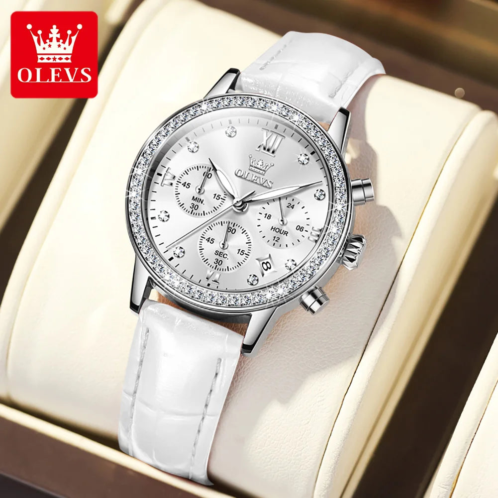 Women’s Luxury Diamond Quartz Wristwatch – Waterproof Luminous Leather Strap Watch (Model 9933)