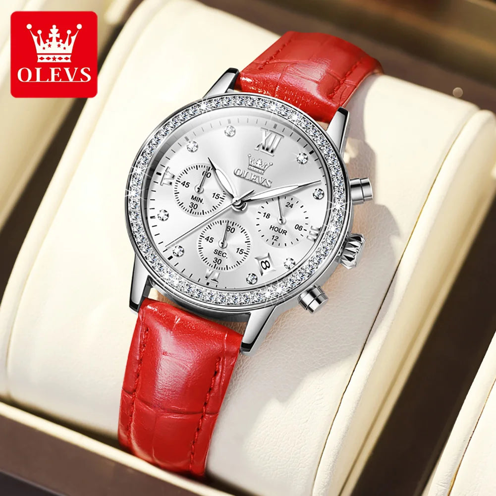Women’s Luxury Diamond Quartz Wristwatch – Waterproof Luminous Leather Strap Watch (Model 9933)