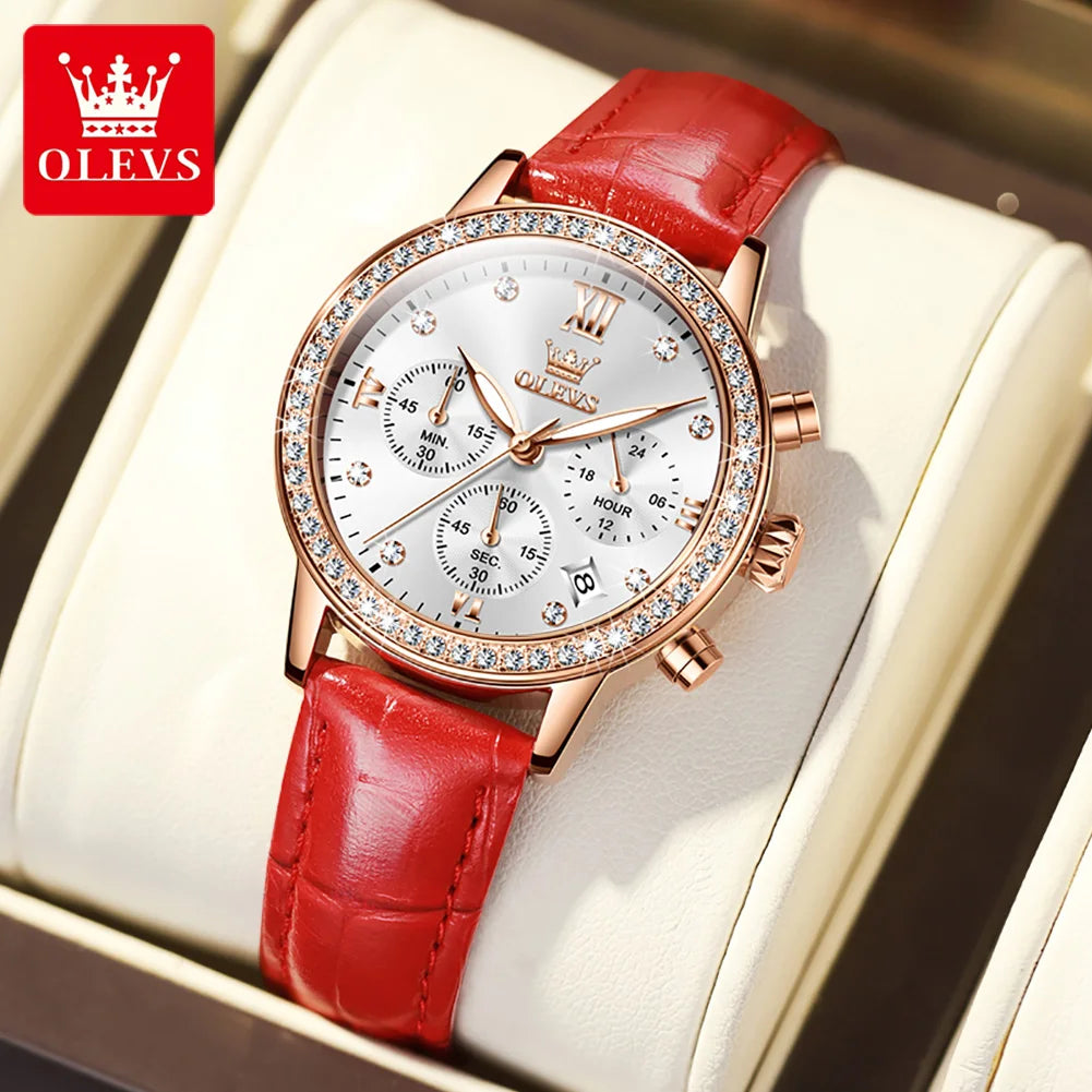 Women’s Luxury Diamond Quartz Wristwatch – Waterproof Luminous Leather Strap Watch (Model 9933)