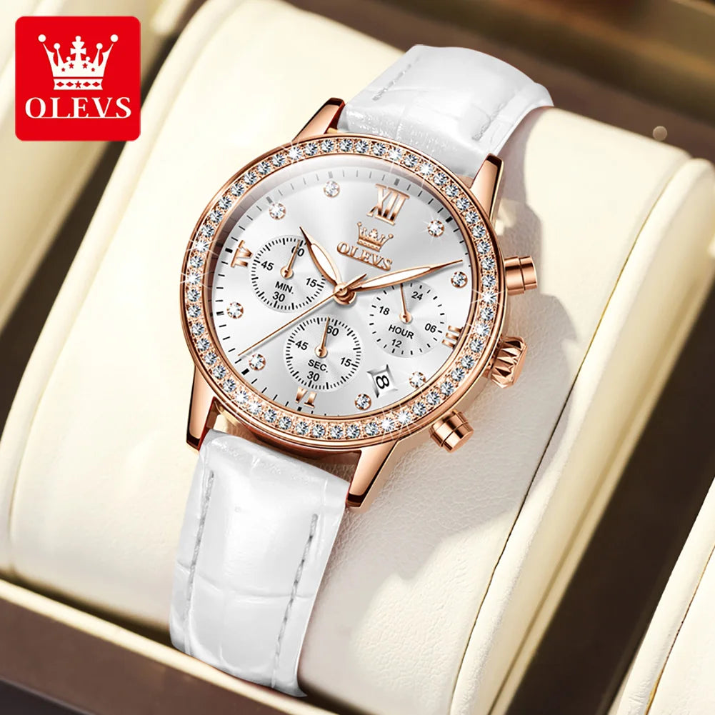 Women’s Luxury Diamond Quartz Wristwatch – Waterproof Luminous Leather Strap Watch (Model 9933)