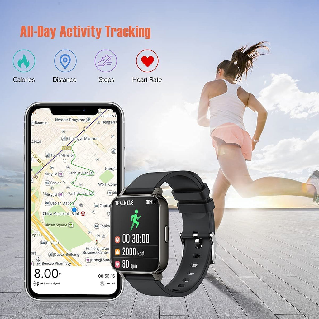 Smart Watch for Android & iOS, 1.69” HD Touchscreen Fitness Tracker with Heart Rate & Blood Pressure Monitor, Pedometer, Running Mode & IP68 Waterproof