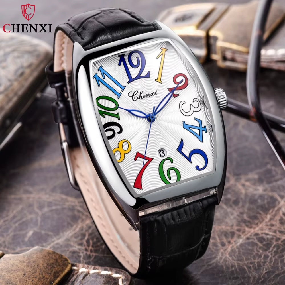 Men’s Business Quartz Watch – Luminous Curved Glass Analog Wristwatch with Date