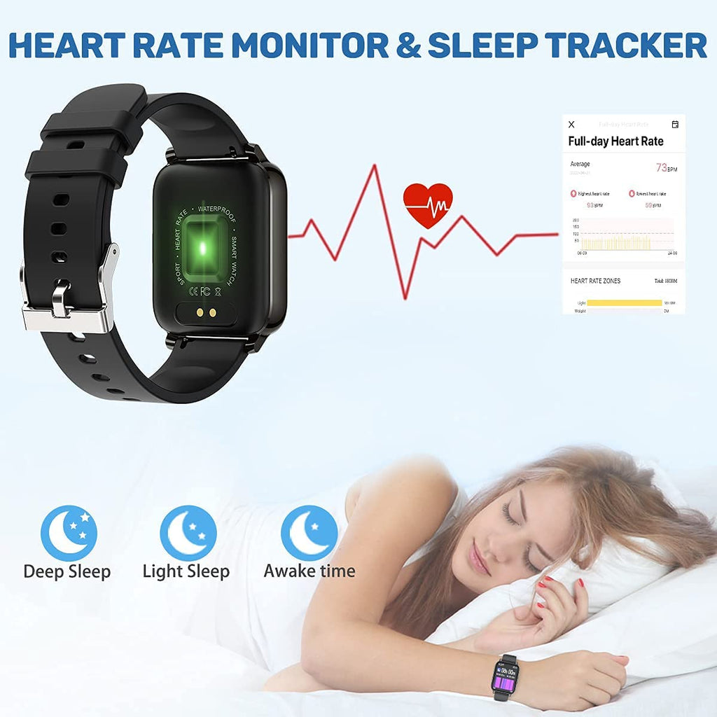 Smart Watch for Android & iOS, 1.69” HD Touchscreen Fitness Tracker with Heart Rate & Blood Pressure Monitor, Pedometer, Running Mode & IP68 Waterproof