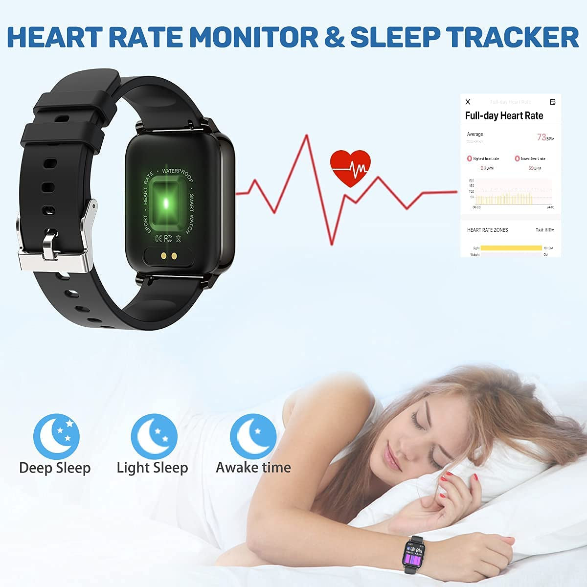 Smart Watch for Android & iOS, 1.69” HD Touchscreen Fitness Tracker with Heart Rate & Blood Pressure Monitor, Pedometer, Running Mode & IP68 Waterproof