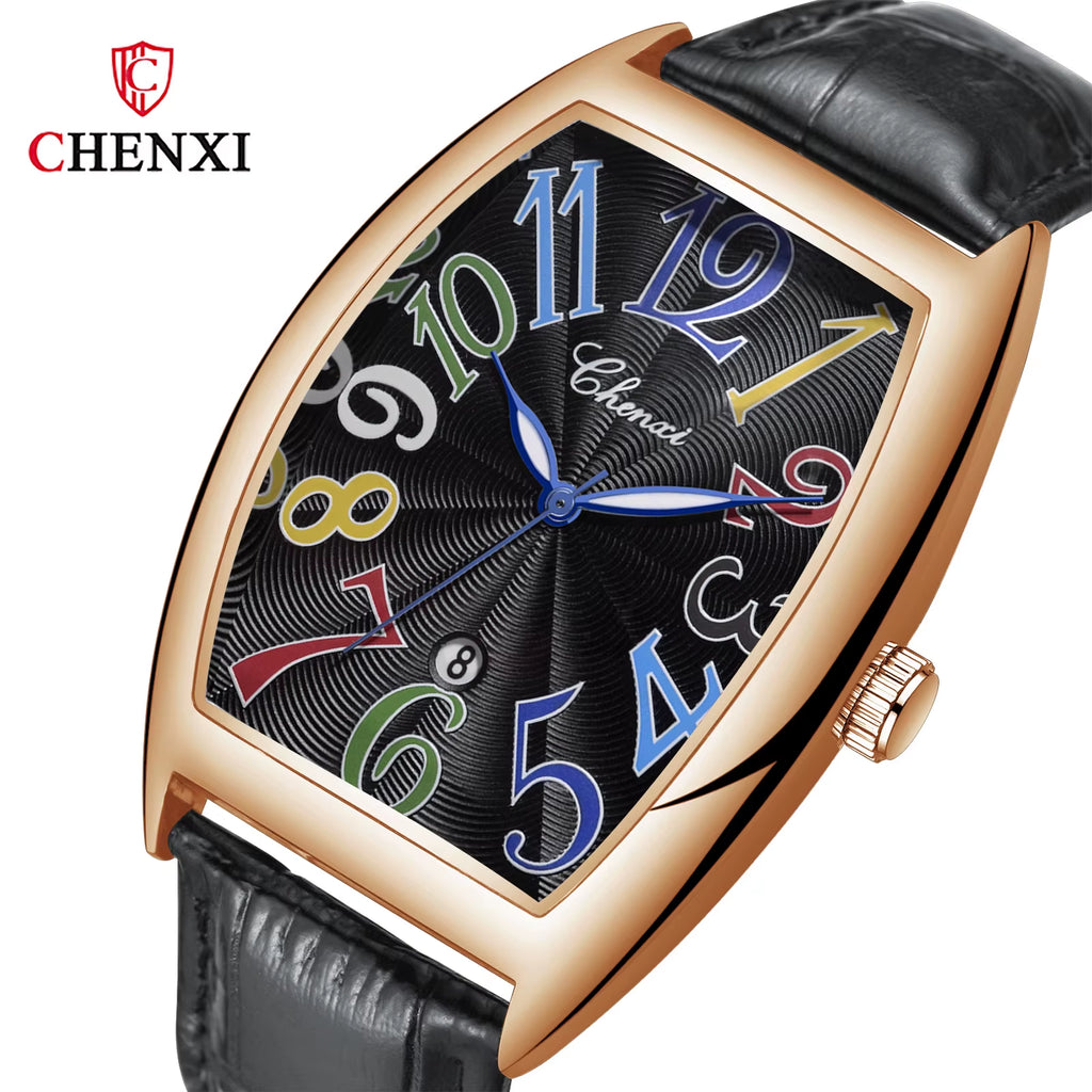 Men’s Business Quartz Watch – Luminous Curved Glass Analog Wristwatch with Date