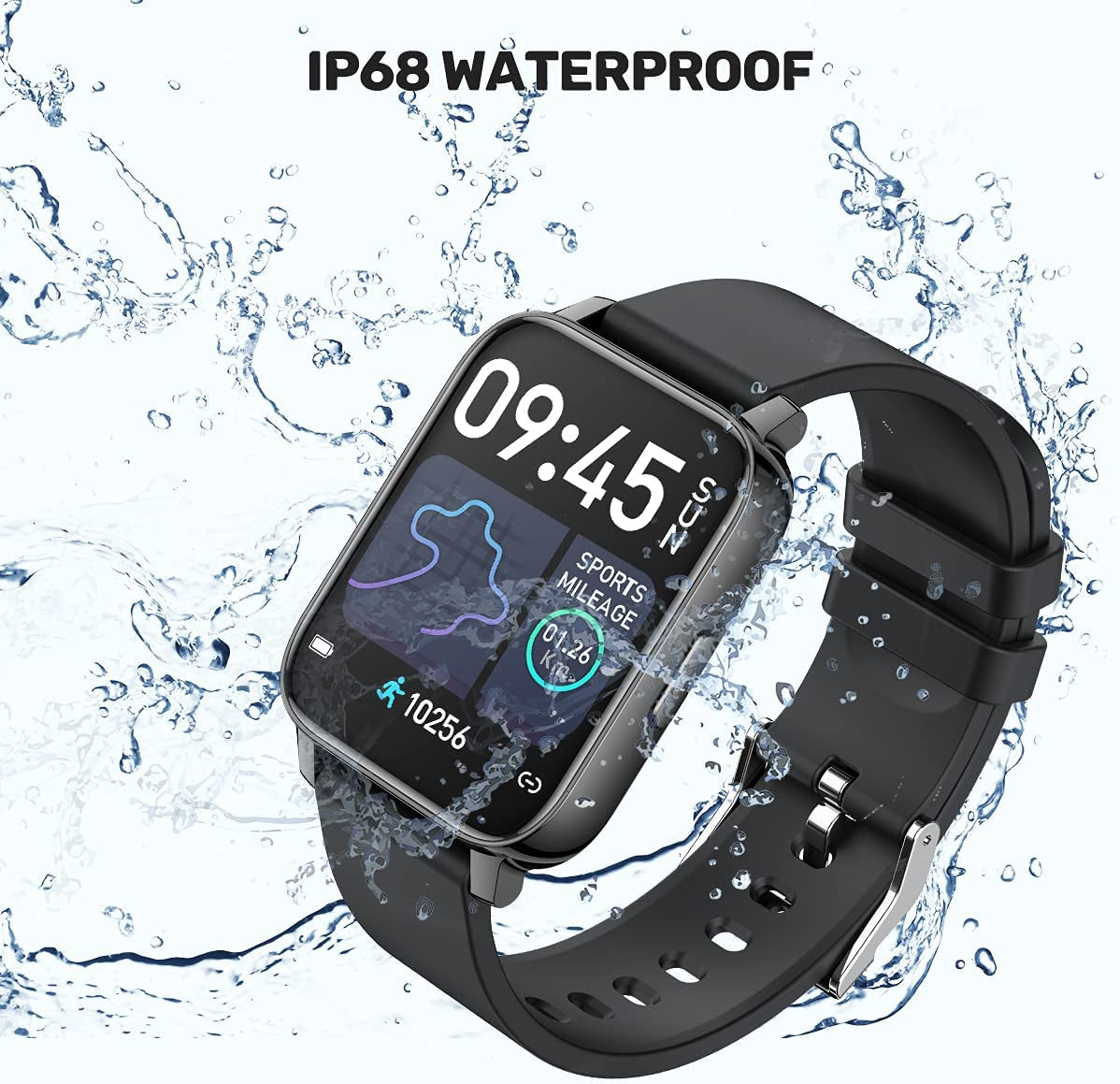 Smart Watch for Android & iOS, 1.69” HD Touchscreen Fitness Tracker with Heart Rate & Blood Pressure Monitor, Pedometer, Running Mode & IP68 Waterproof